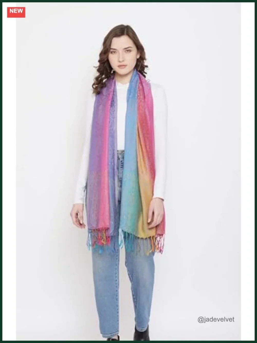 Women's Silk Scarf Luxury Satin Shawl Wrap Fringed Watercolor 72x27